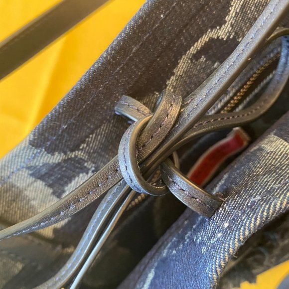 SOLD Kate Spade NY Denim Floral Print Fringe Handbag or Tote Bag Large Satchel - Picture 4 of 10